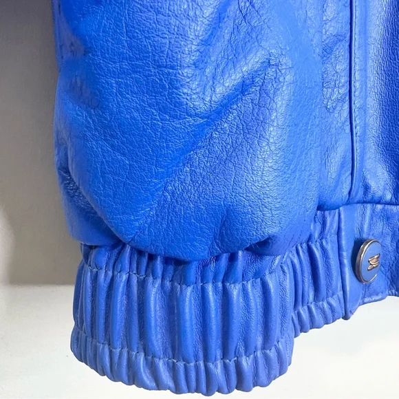 Vintage 80s genuine leather blue padded shoulder batwing bomber pant suit set 14 - Picture 10 of 17